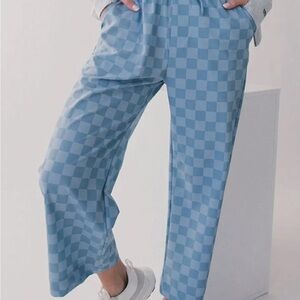 Blue Checkered Wide-Leg Pants